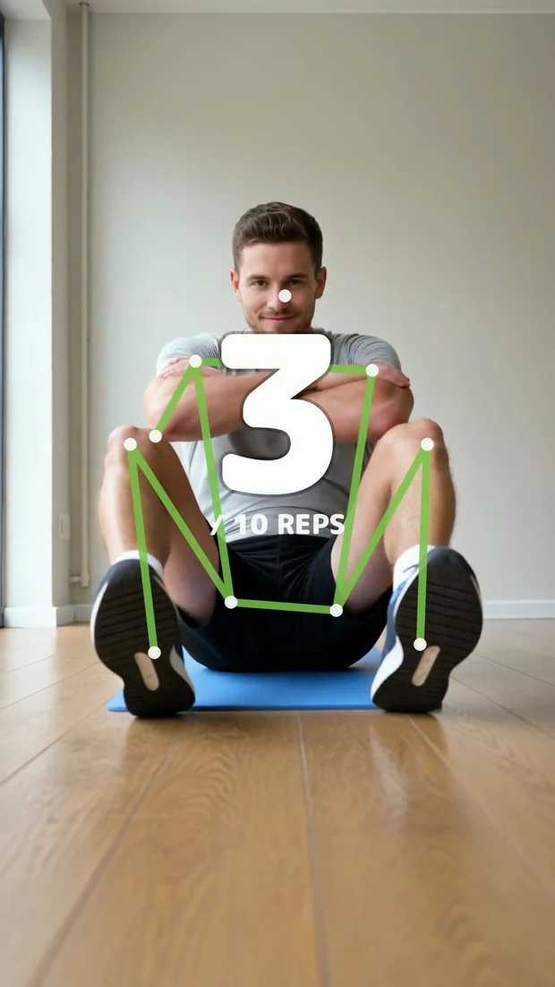 On-device pose detection counting sit-up reps in real time